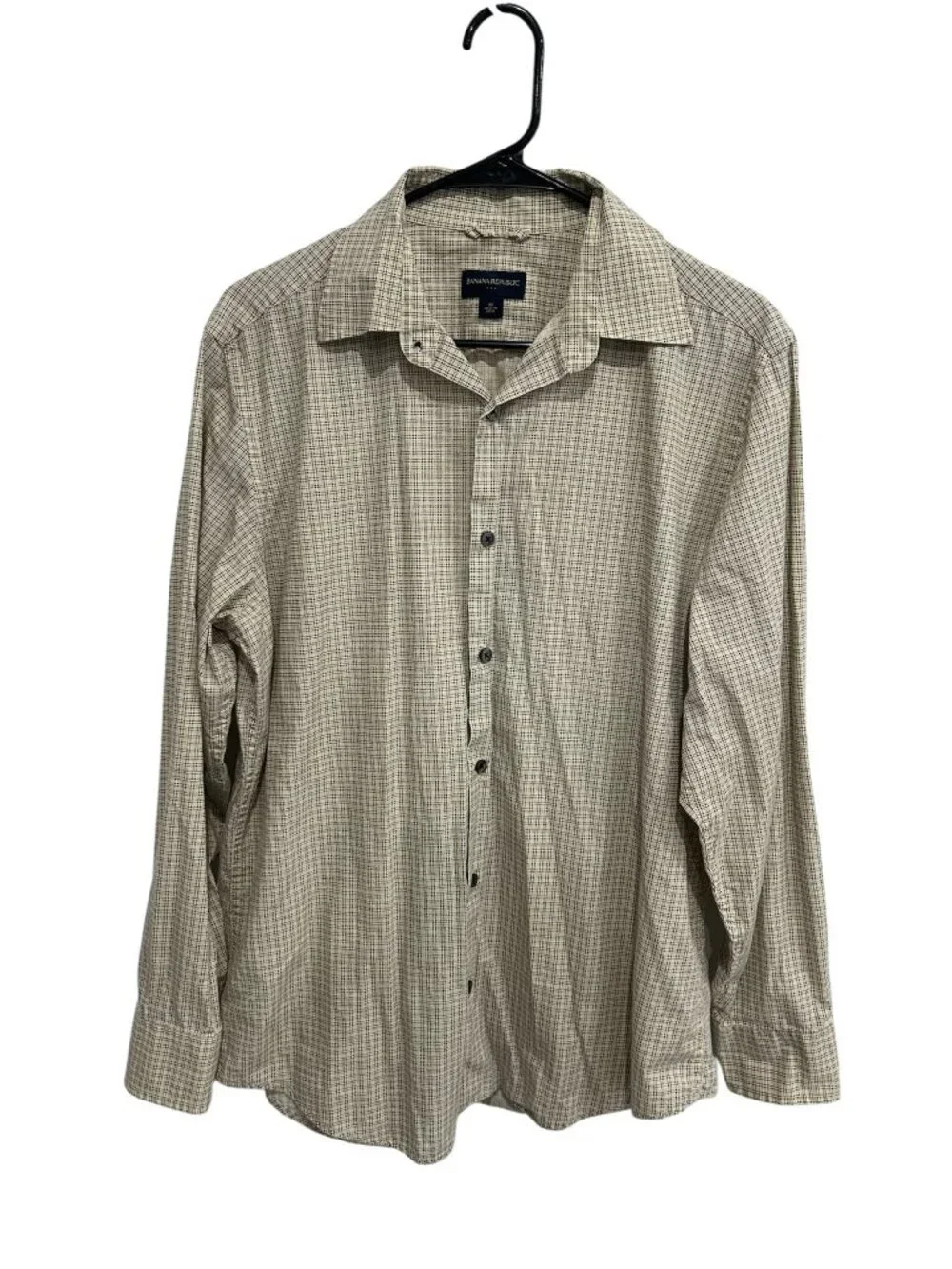 Banana Republic Medium Mens Beige Brown Plaid Button Up Shirt Vintage Academia